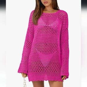 NWOT Show Me Your MuMu Paula Hot Pink Crochet Pullover Cover-Up Dress